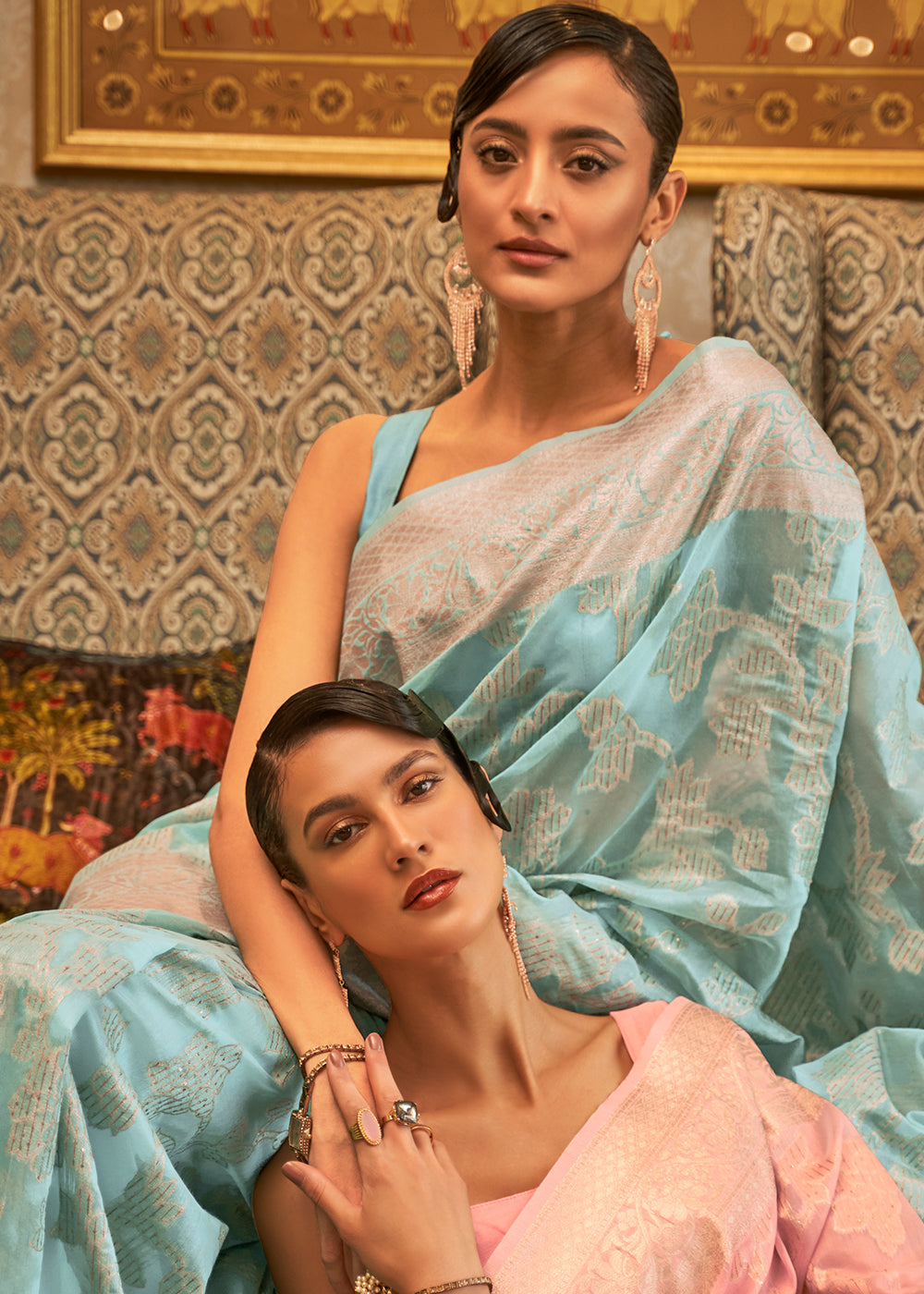 Elegant Soft Blue Woven Banarasi Cotton Saree with Intricate Cutwork