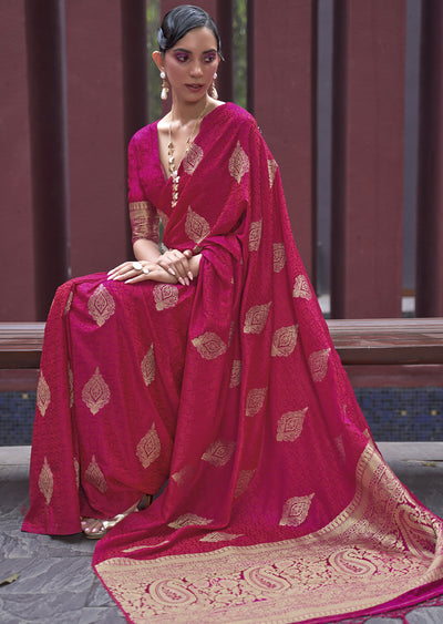 Berry Pink Banarasi Woven Satin Silk Saree - A Vibrant Delight