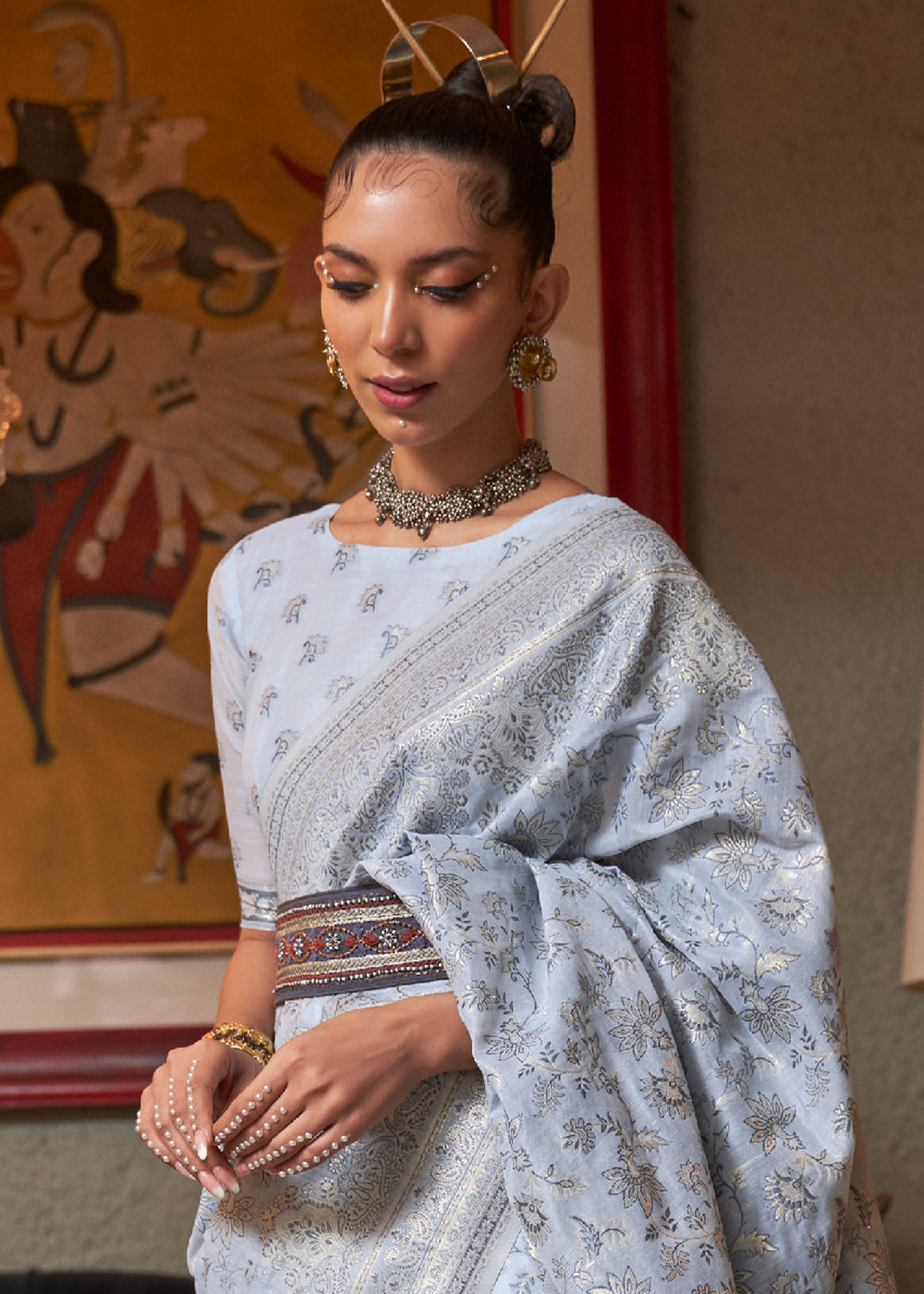 Grey  Kashmiri Cotton Silk Saree - A Timeless Classic