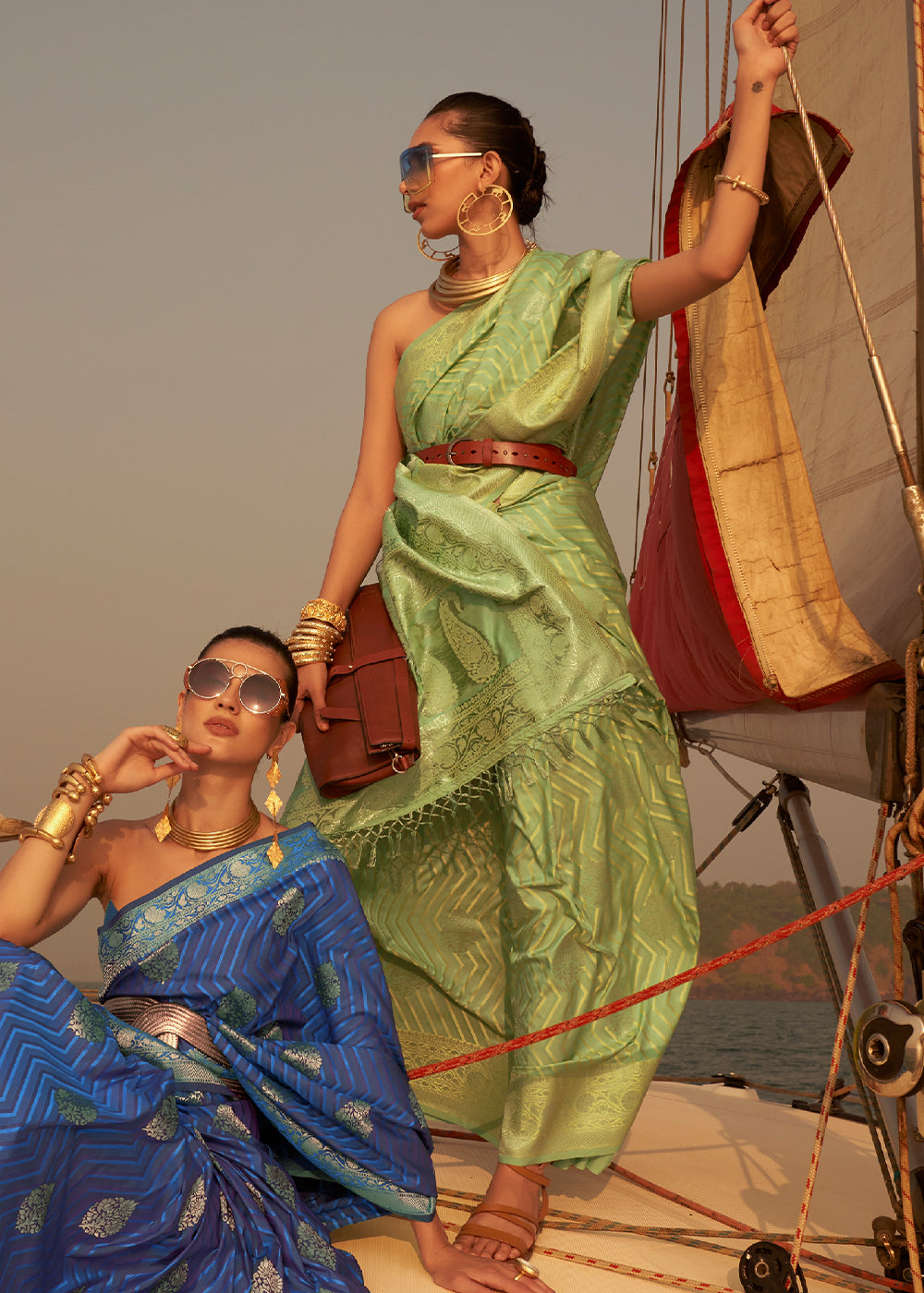 A Fusion of Colors and Tradition - Green Dual Tone Banarasi Satin Silk Saree