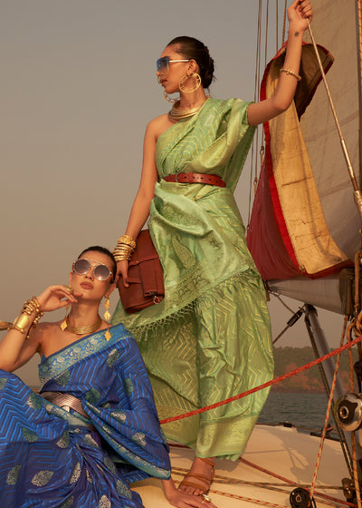 A Fusion of Colors and Tradition - Green Dual Tone Banarasi Satin Silk Saree