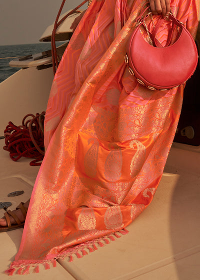 A Delicate Fusion of Colors and Tradition Peach Dual Tone Banarasi Satin Silk Saree