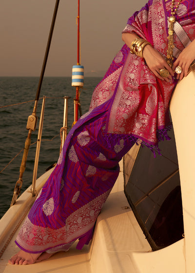 Graceful Lavender Dual Tone Banarasi Satin Silk Saree - A Perfect Addition to Your Ethnic Collection