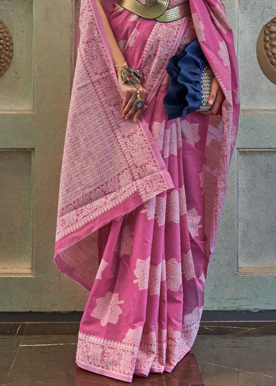Regal Purple Lucknowi Chikankari Silk Saree - A Royal Beauty