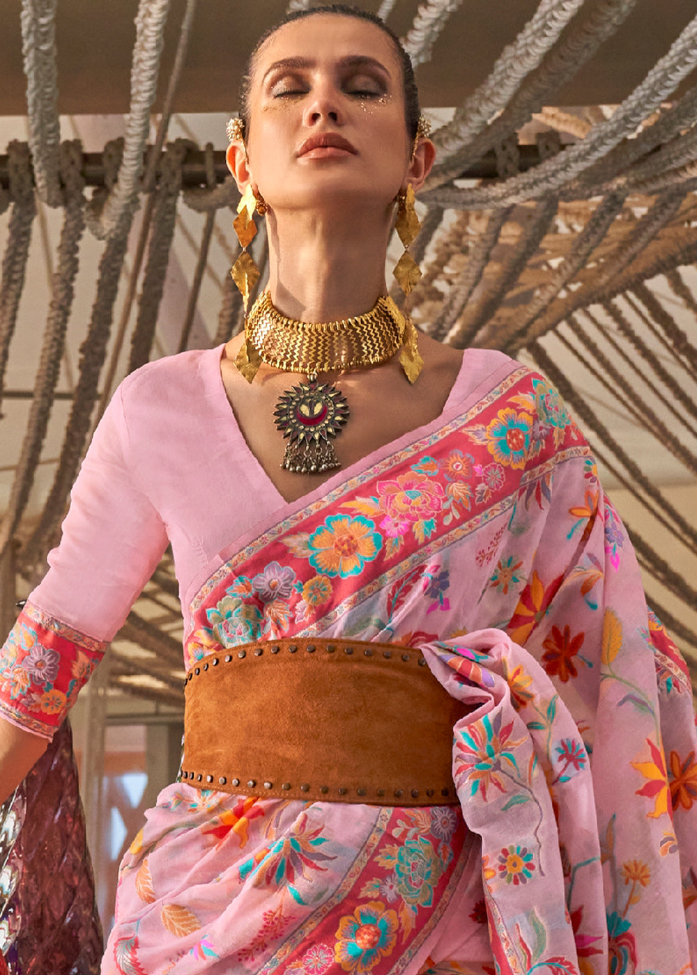 Pretty in Pink! Elegant Digital Print Kashmiri Cotton Saree