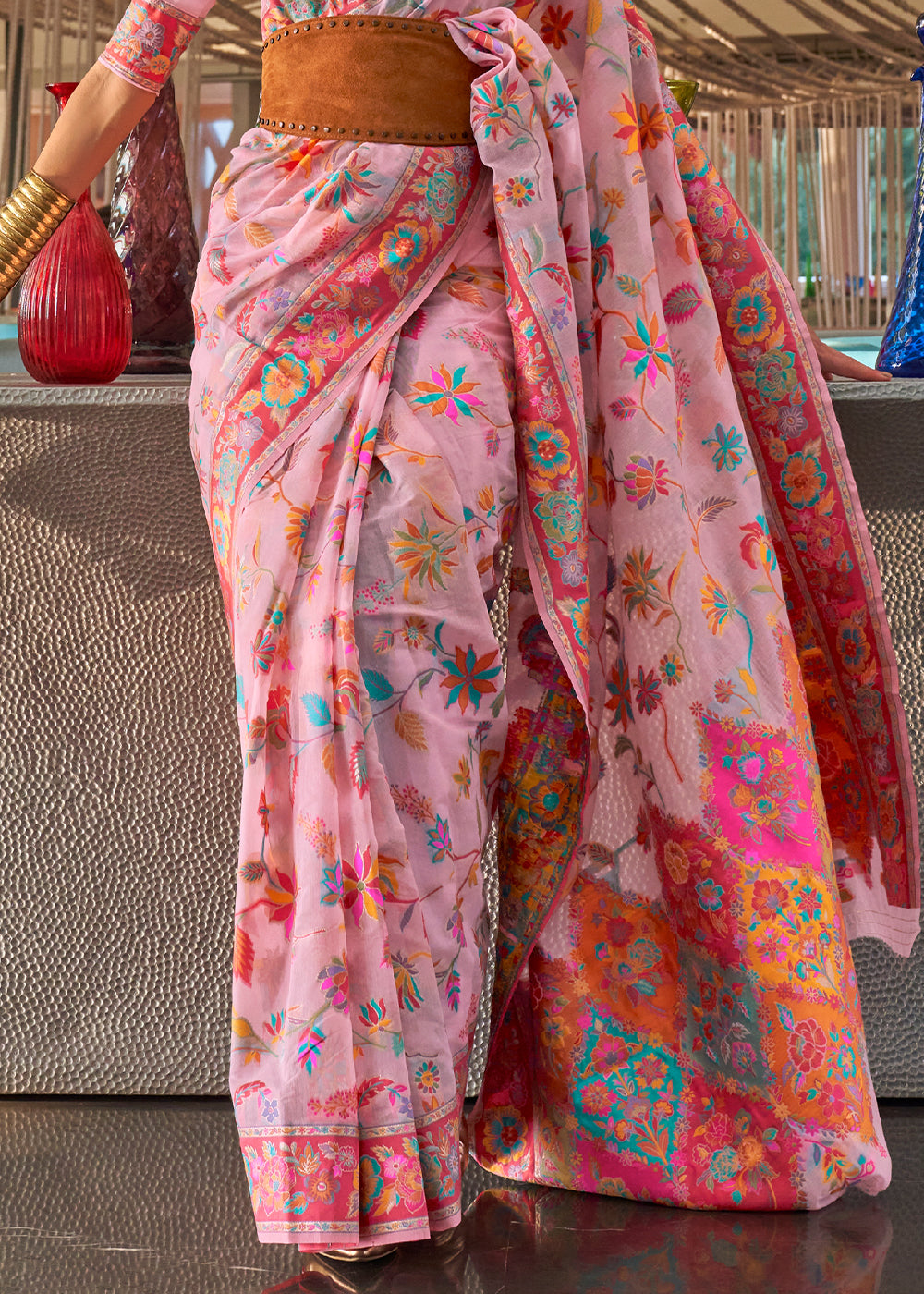 Pretty in Pink! Elegant Digital Print Kashmiri Cotton Saree