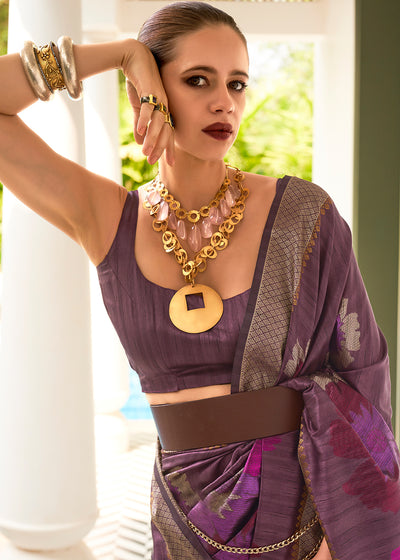 Sublime Elegance: Handwoven Lavender Purple Lucknowi Banarasi Silk Saree