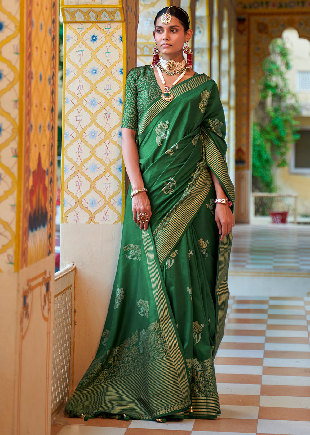 An Ethereal Beauty Graceful Green Banarasi Silk Saree