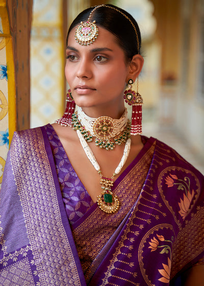 A Majestic Masterpiece  Regal Violet Banarasi Silk Saree