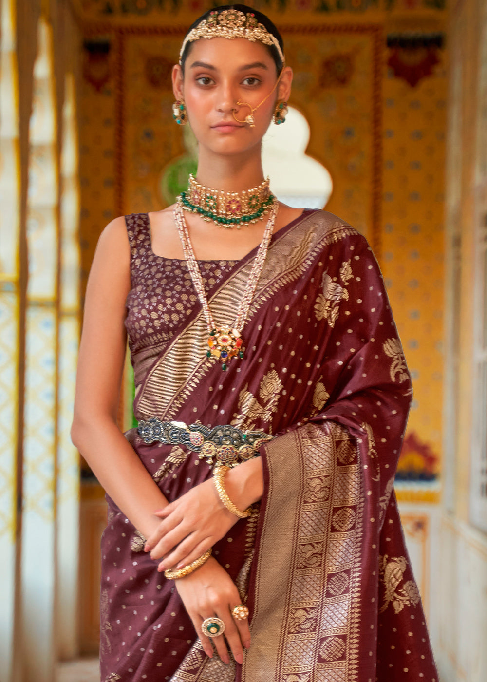 A Timeless Classic Sophisticated Brown Banarasi Silk Saree
