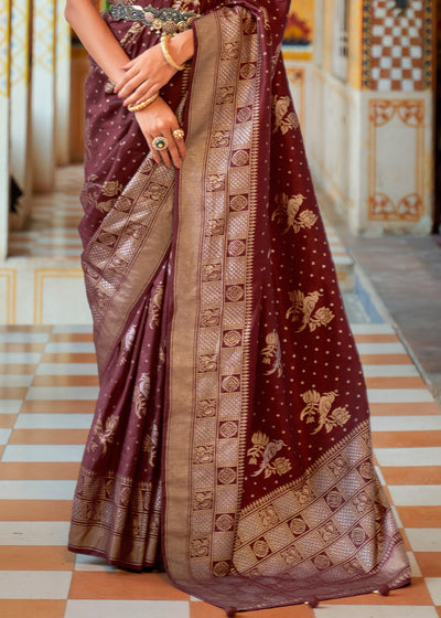 A Timeless Classic Sophisticated Brown Banarasi Silk Saree