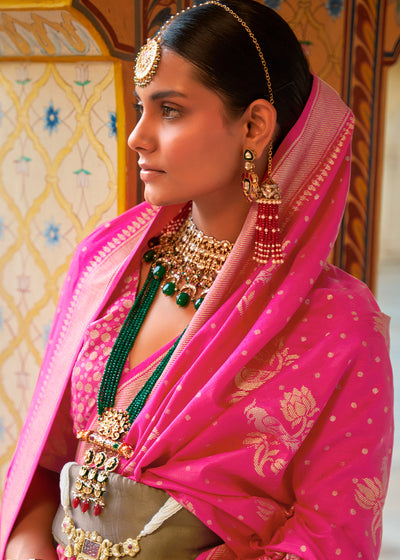 A Dreamy Delight Enchanting Pink Banarasi Silk Saree