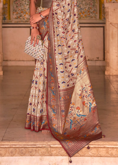 Elegant Beige Patola Silk Saree - A Classic and Timeless Choice