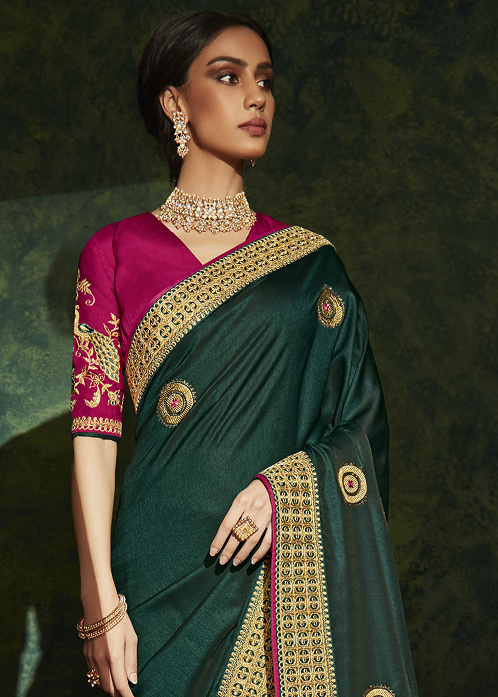 Enchanting Charm of the Green Designer Silk Saree