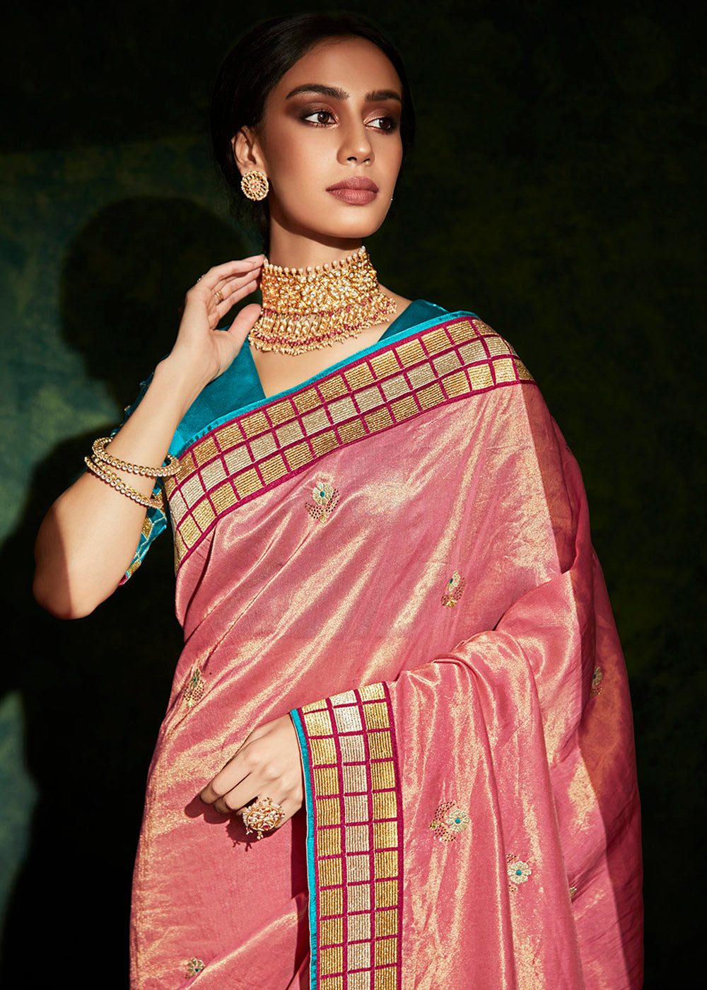 Graceful Femininity of the Pink Designer Silk Saree