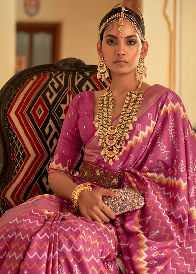 Blushing Beauty: A Pink Patola Woven Silk Saree Fit for Royalty