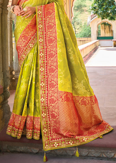 Enchanting Festive Green Woven Banarasi Silk Saree with Embroidery