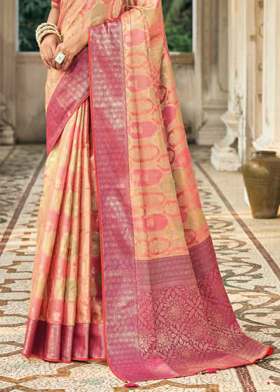 Ethereal Elegance: Beige and Peach Woven Banarasi Organza Silk Saree