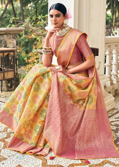 Sunlit Splendor: Yellow Woven Banarasi Organza Silk Sare
