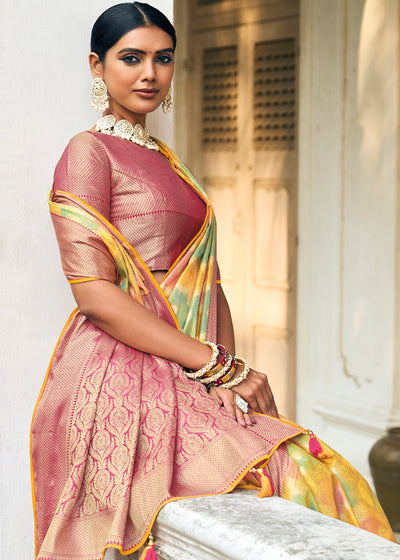 Sunlit Splendor: Yellow Woven Banarasi Organza Silk Sare