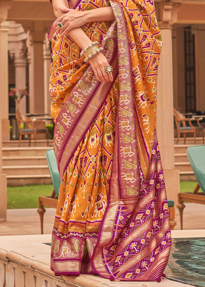 Earthy Elegance: A Brown Woven Patola Silk Saree for Natural Beauty