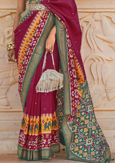 Bold and Chic Look Wine Red Woven Patola Silk Saree