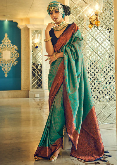 GREEN & WINE WOVEN DESIGNER SILK SAREE WITH ZARI