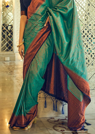 GREEN & WINE WOVEN DESIGNER SILK SAREE WITH ZARI