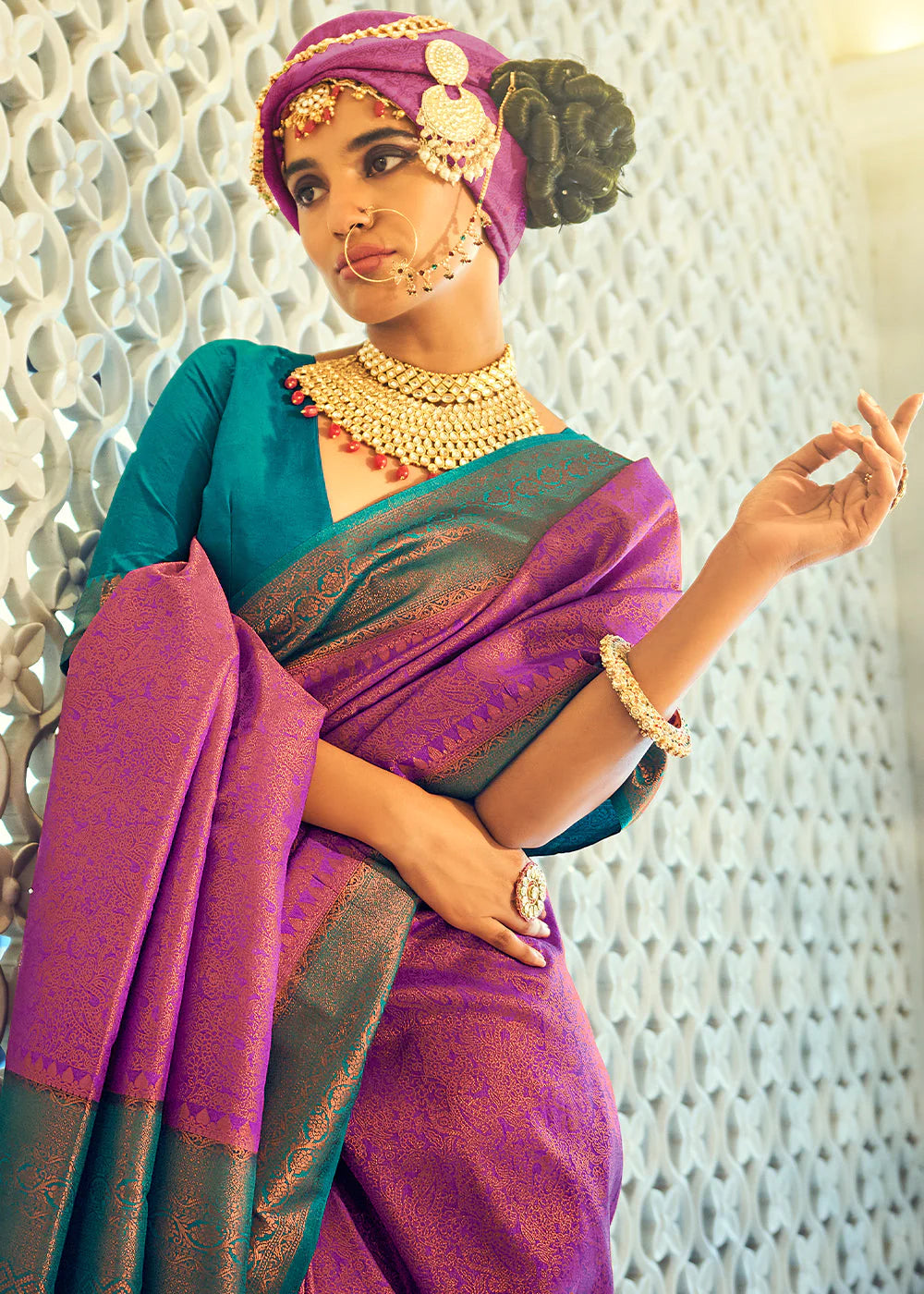 MULBERRY PURPPLE  & BLUE WOVEN DESIGNER SILK SAREE WITH ZARI