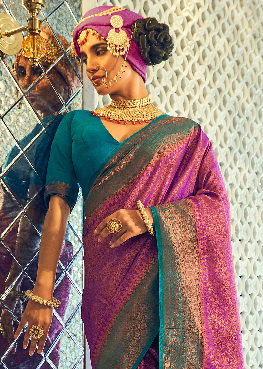 MULBERRY PURPPLE  & BLUE WOVEN DESIGNER SILK SAREE WITH ZARI