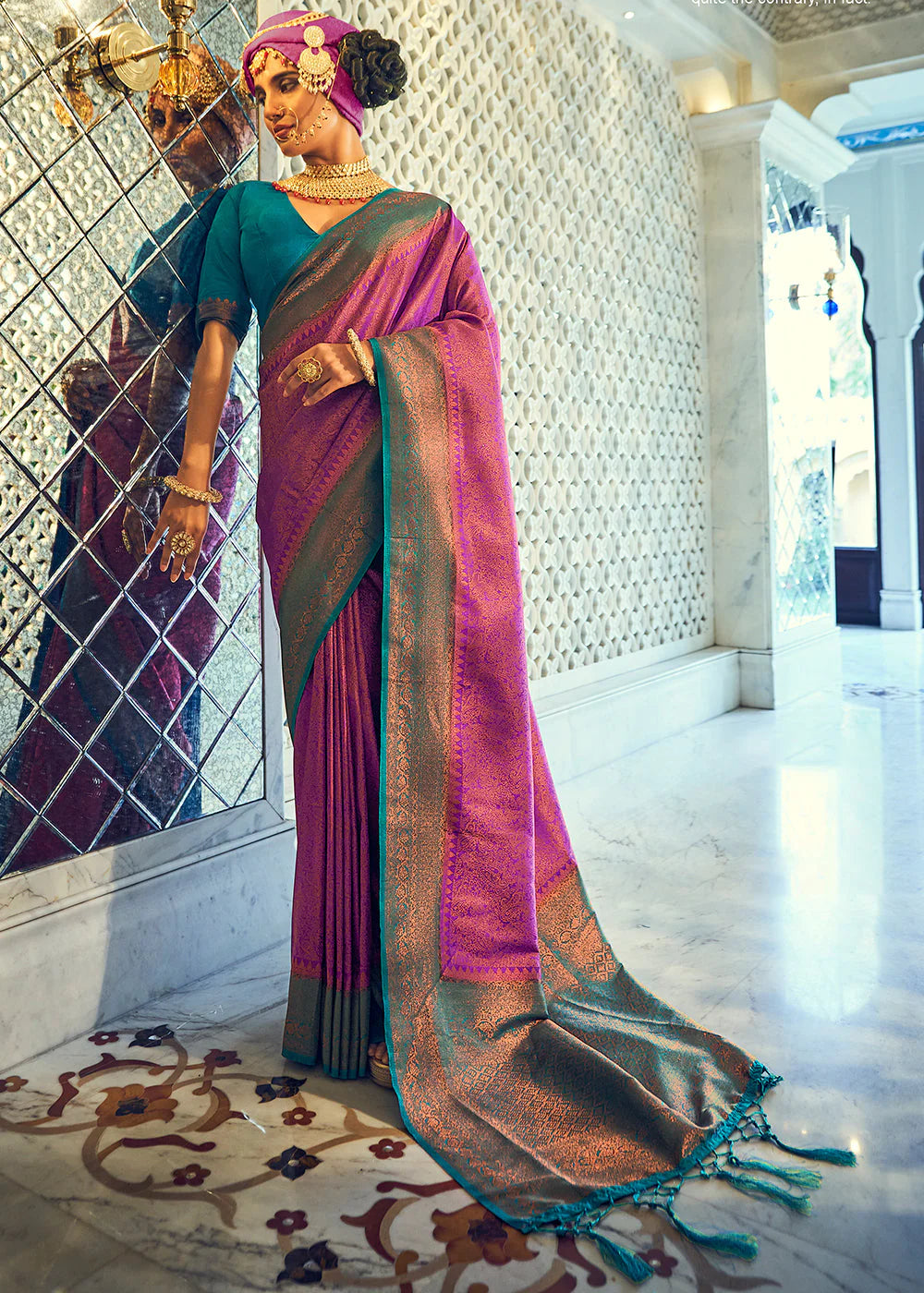 MULBERRY PURPPLE  & BLUE WOVEN DESIGNER SILK SAREE WITH ZARI