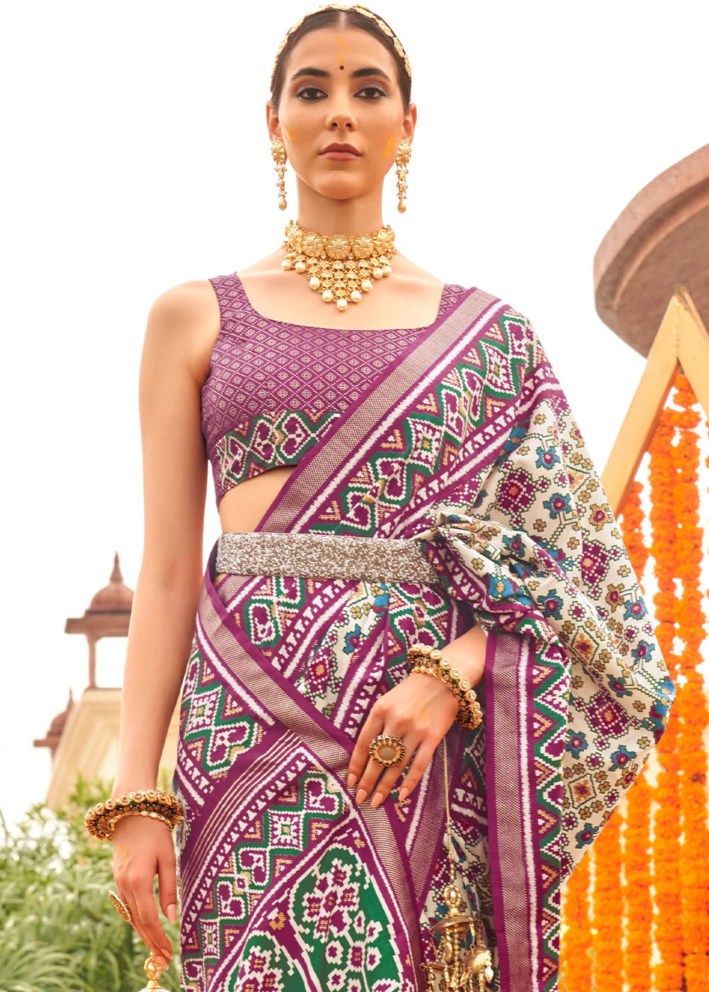 PURPLE GREEN PATOLA PRINTED SIK SAREE