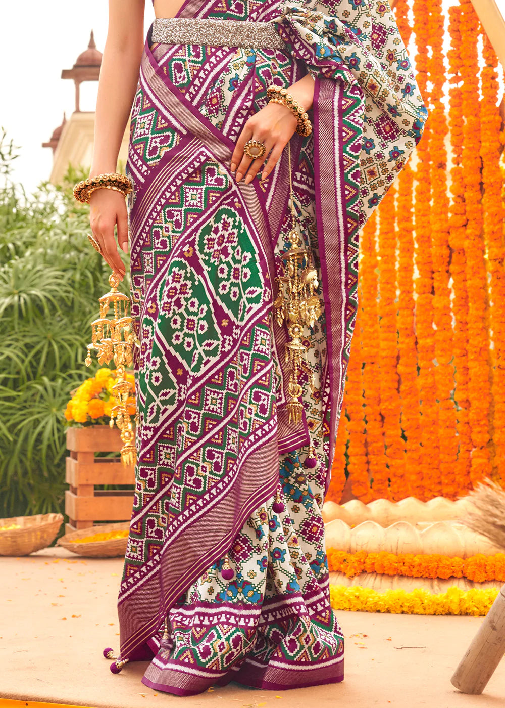 PURPLE GREEN PATOLA PRINTED SIK SAREE