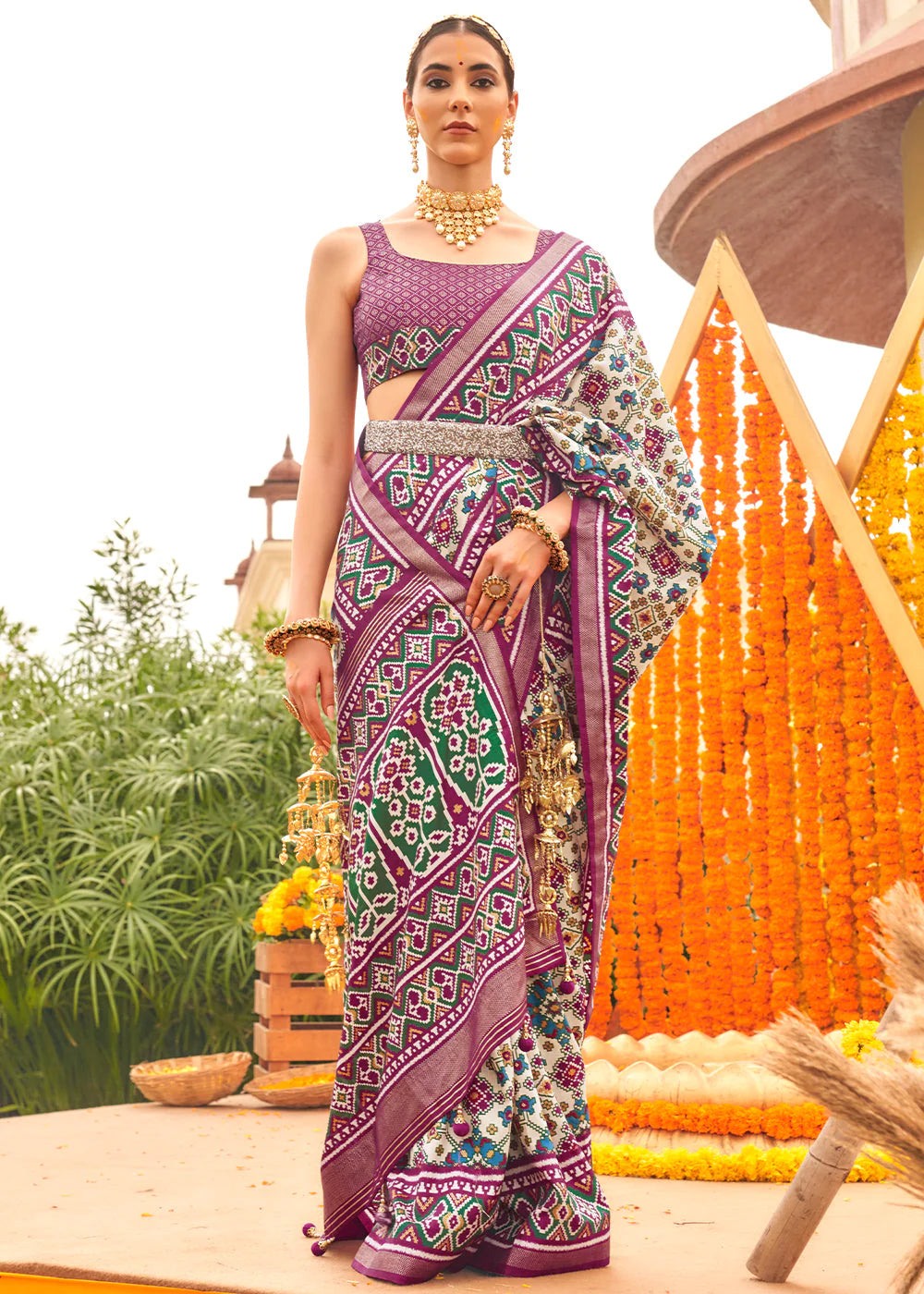 PURPLE GREEN PATOLA PRINTED SIK SAREE