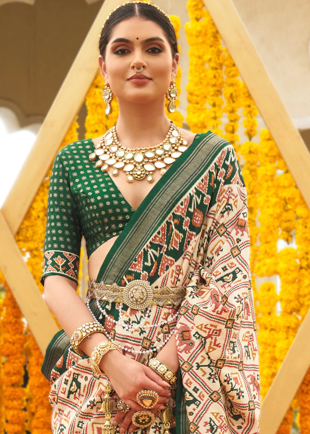 GREEN & WHITE PATOLA PRINTED SIK SAREE