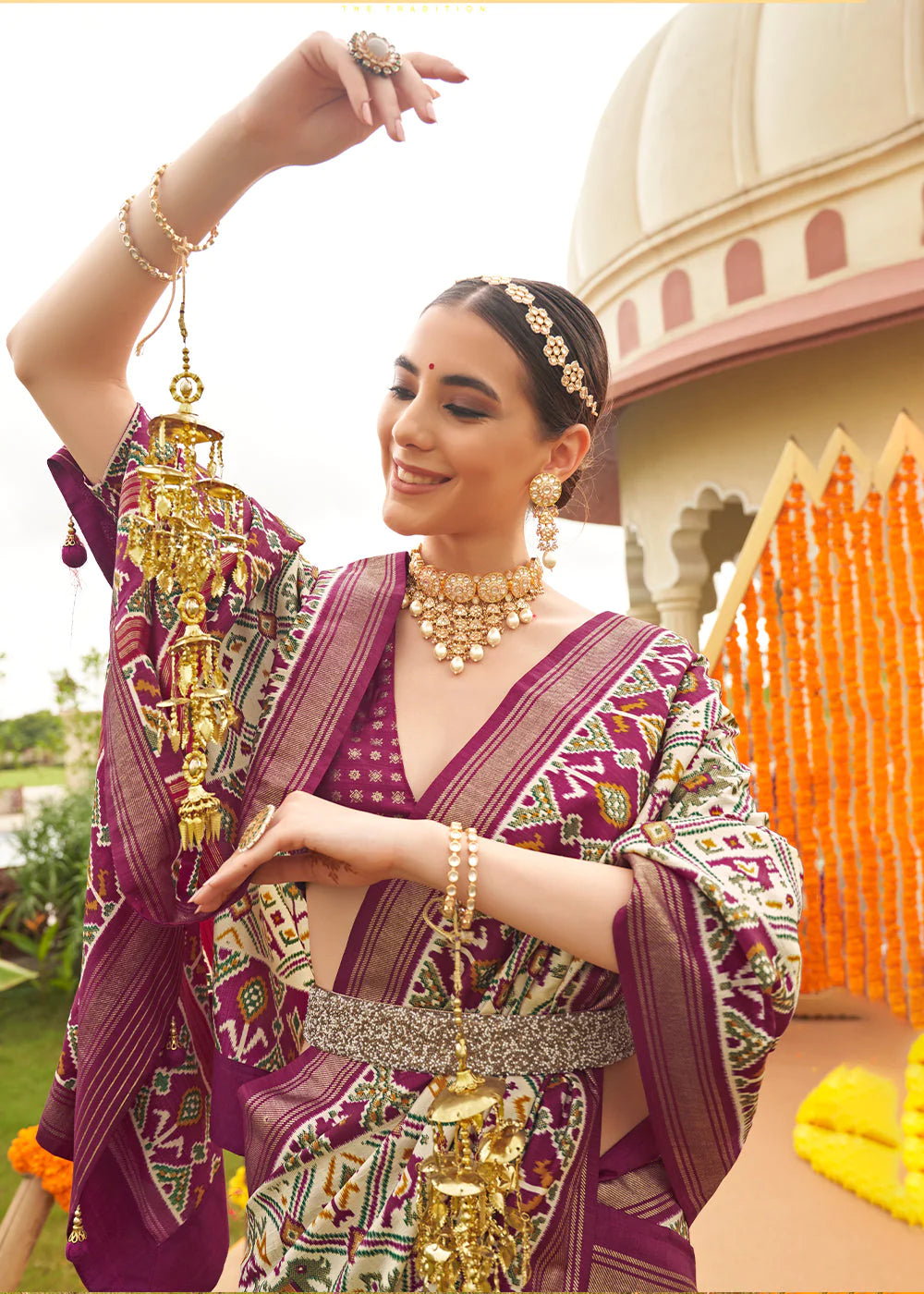 WINE MAGENTA & WHITE PATOLA PRINTED SIK SAREE