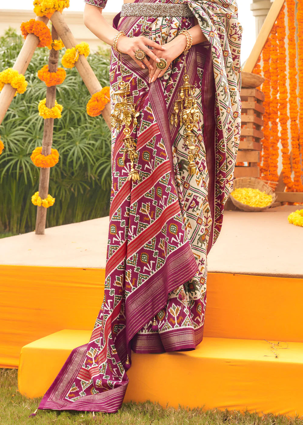 WINE MAGENTA & WHITE PATOLA PRINTED SIK SAREE