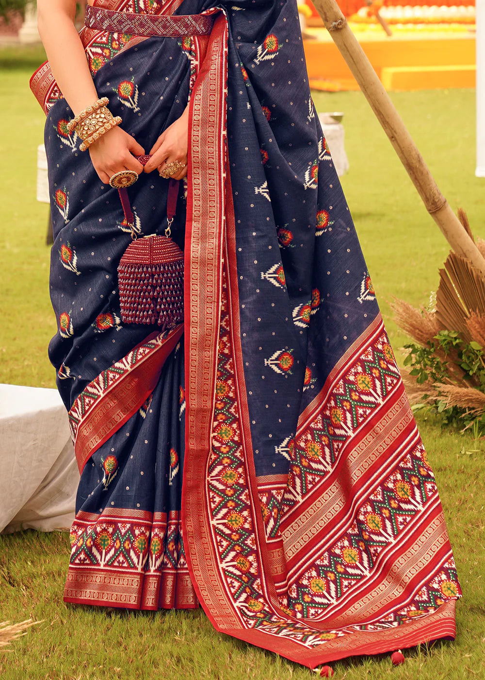 NAVY BLUE PRINTED PATOLA DESIGNER SILK SAREE