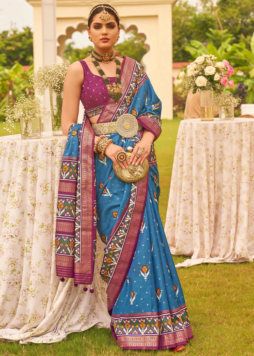 ADMIRAL BLUE PRINTED PATOLA DESIGNER SILK SAREE