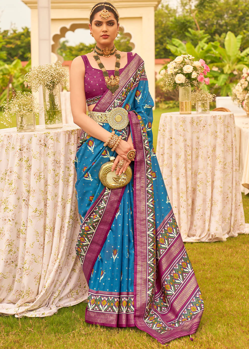 ADMIRAL BLUE PRINTED PATOLA DESIGNER SILK SAREE