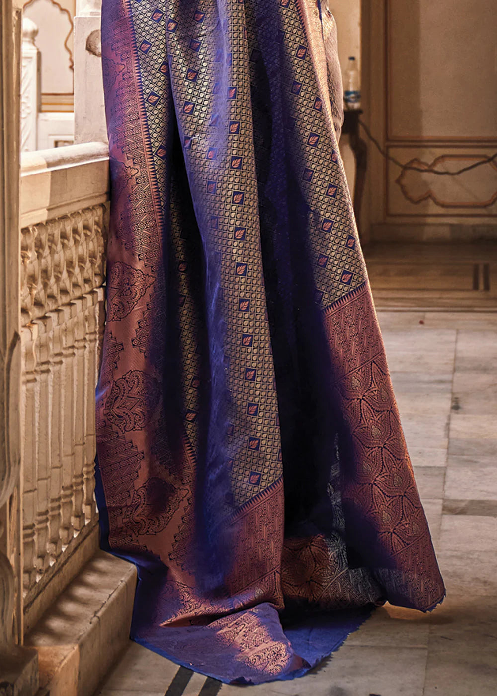 BERRY BLUE TWO TONE HANDLOOM WEAVING KANJIVARAM SILK SAREE