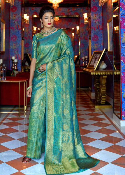 Brilliance Beaming Blue Woven Kanjivaram Silk Saree