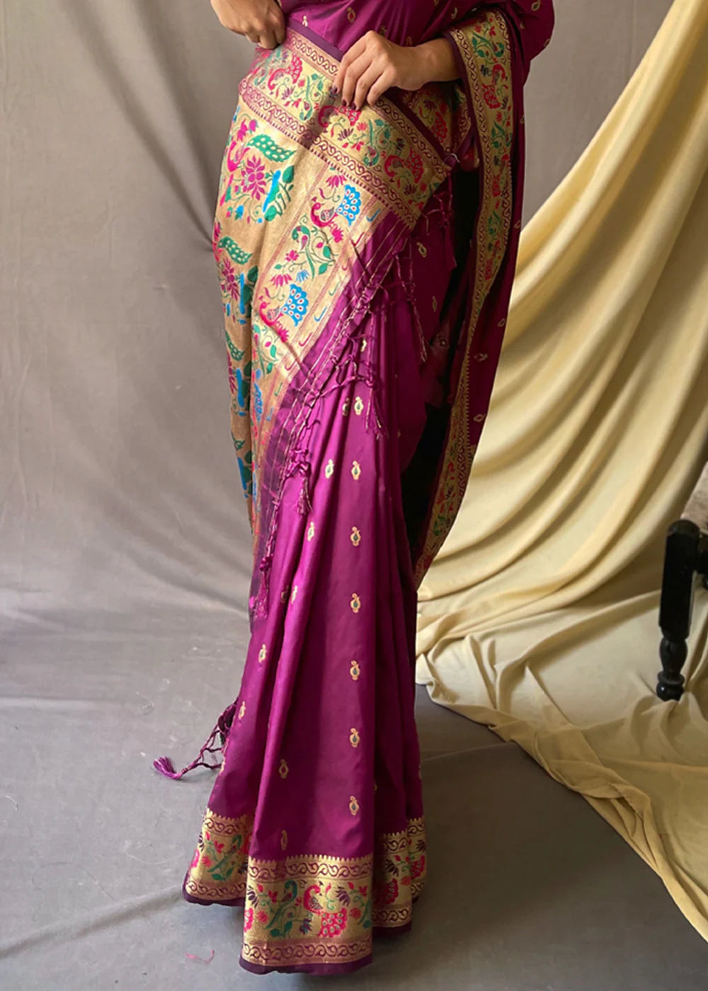 EGGPLANT Purple Woven Paithani Silk Saree