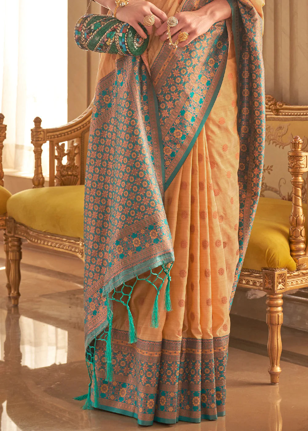 YELLOW BAMBOO COPPER ZARI HANDLOOM SILK SAREE