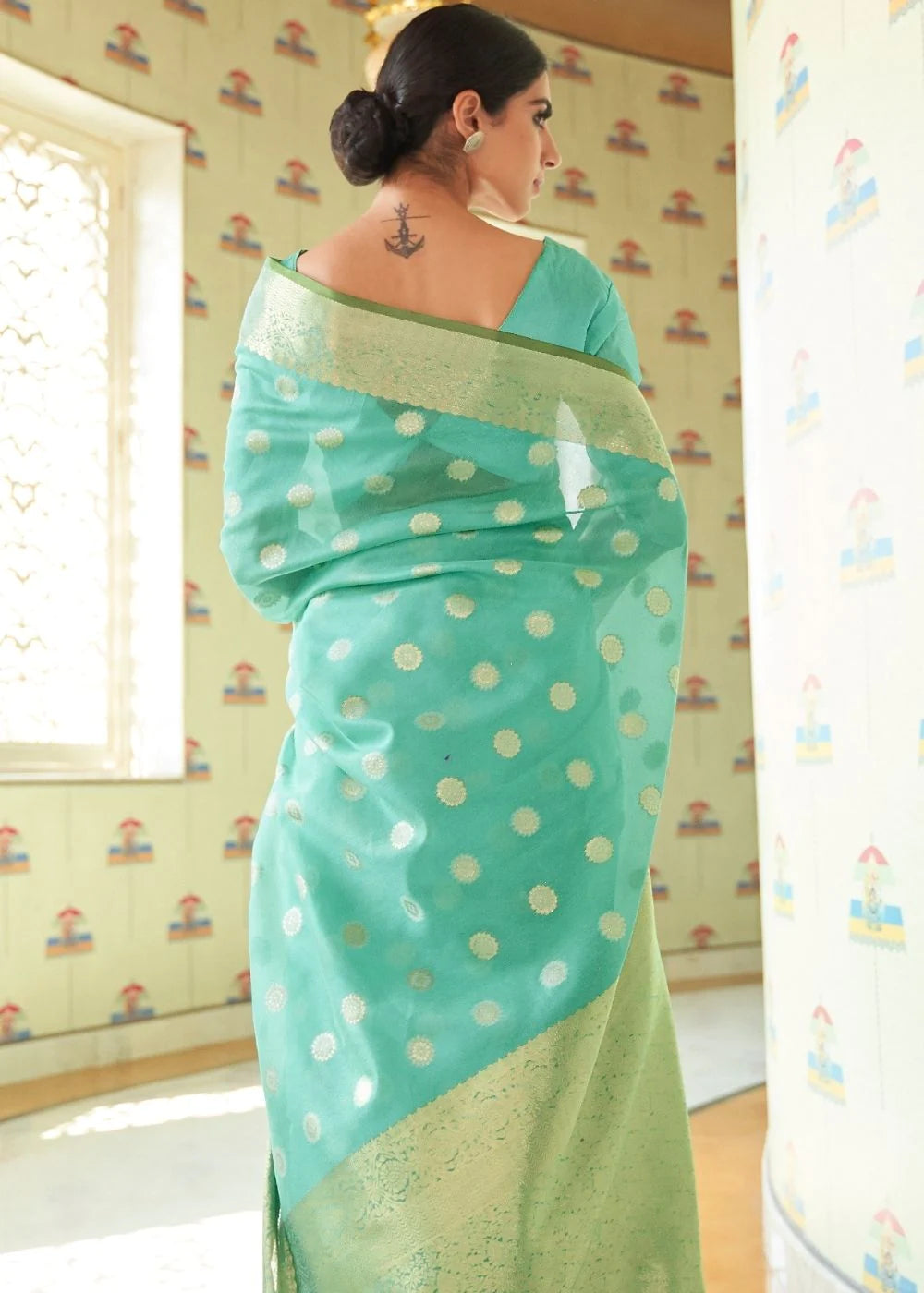 GREEN ZARI WOVEN LINEN SILK SAREE