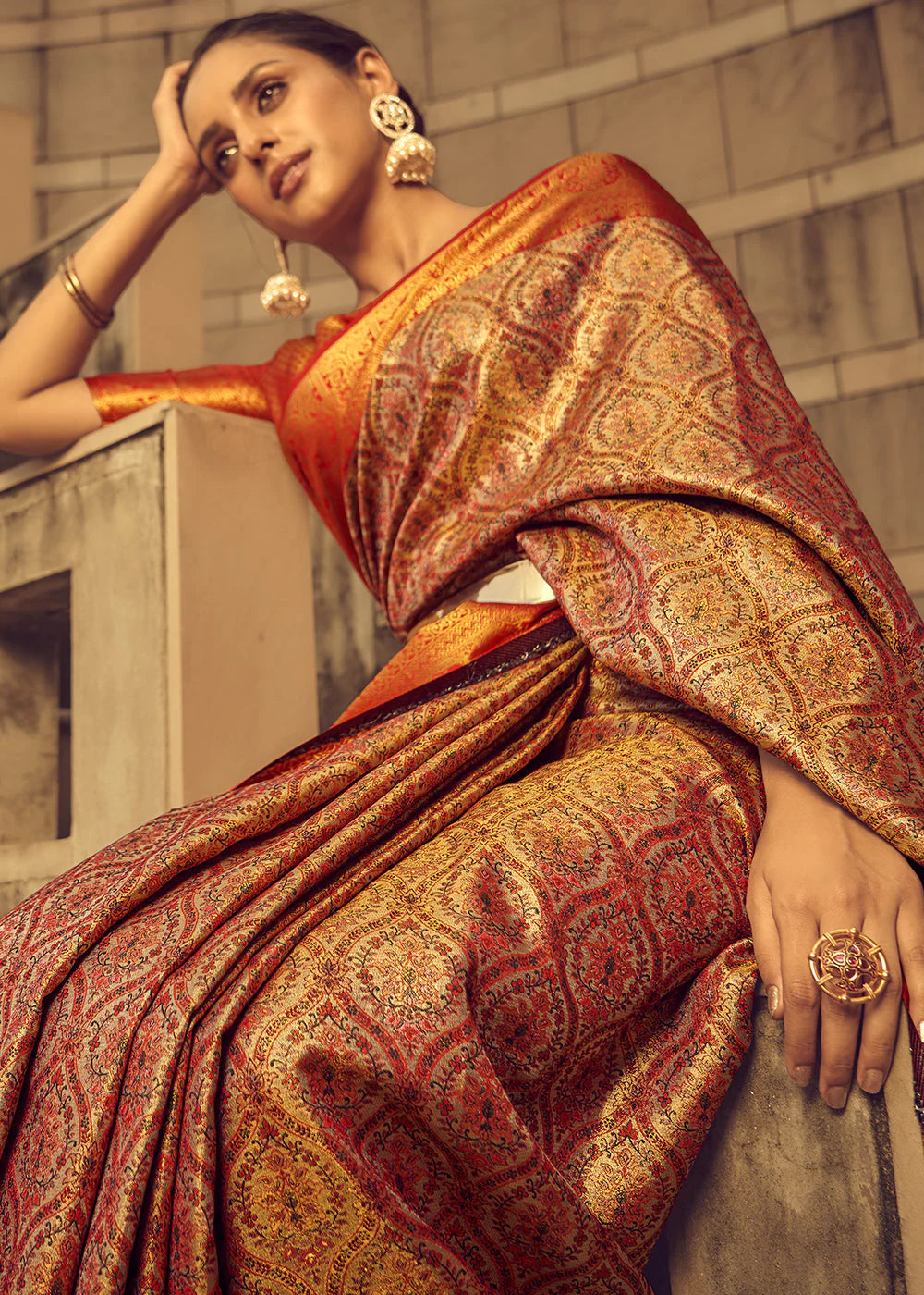 SHADES OF ORANGE ZARI WOVEN BANARASI BROCADE SILK SAREE