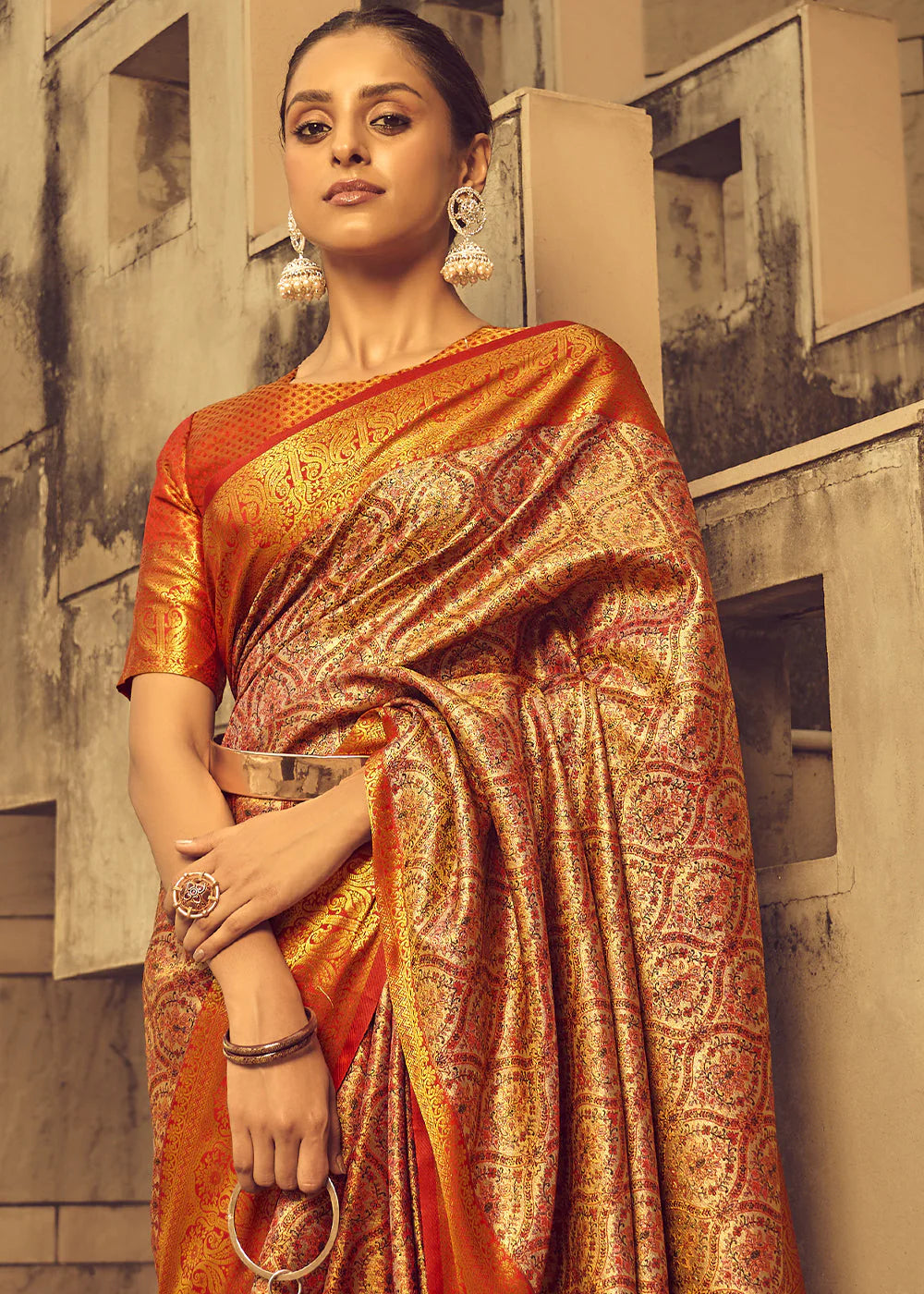 SHADES OF ORANGE ZARI WOVEN BANARASI BROCADE SILK SAREE