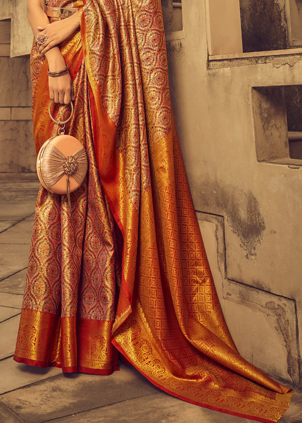 SHADES OF ORANGE ZARI WOVEN BANARASI BROCADE SILK SAREE