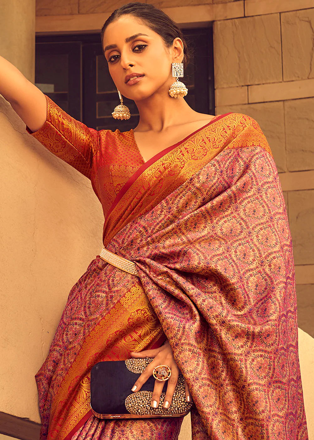 PURPLE & RED ZARI WOVEN BANARASI BROCADE SILK SAREE