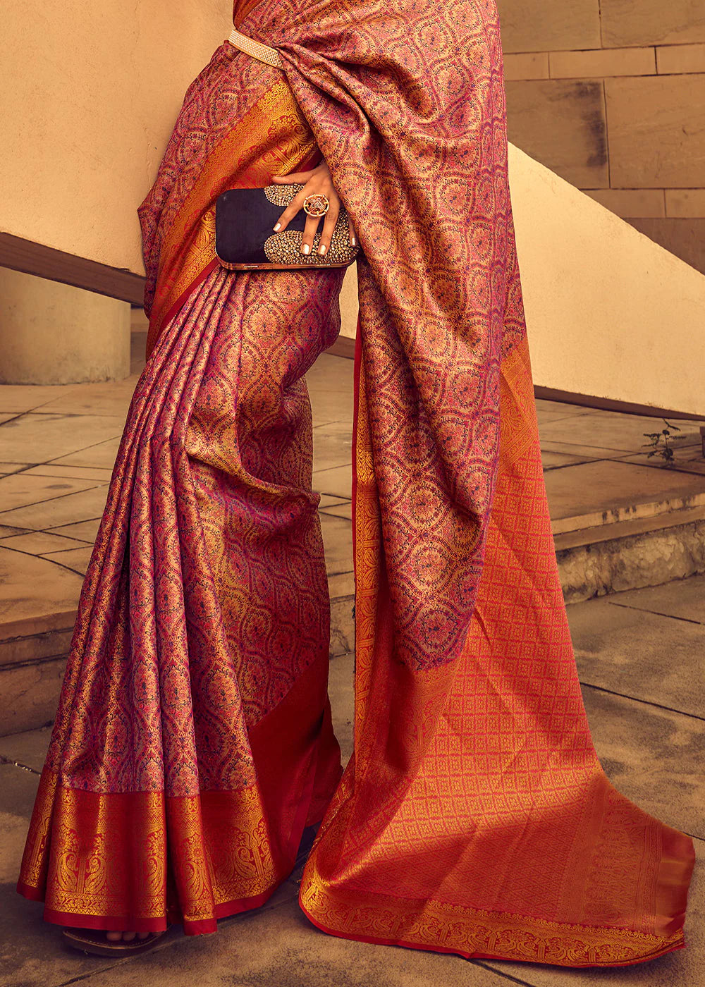 PURPLE & RED ZARI WOVEN BANARASI BROCADE SILK SAREE